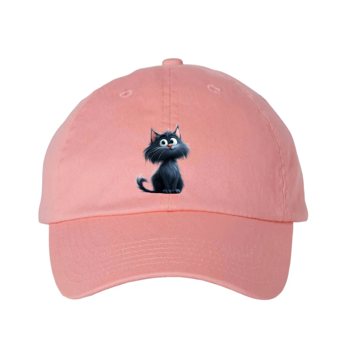 Une casquette dadhat rose ornée du motif #0001 motif représentant un chat