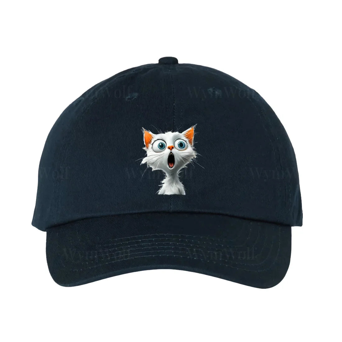 Une casquette dadhat marine ornée du motif #0004 motif représentant un chat
