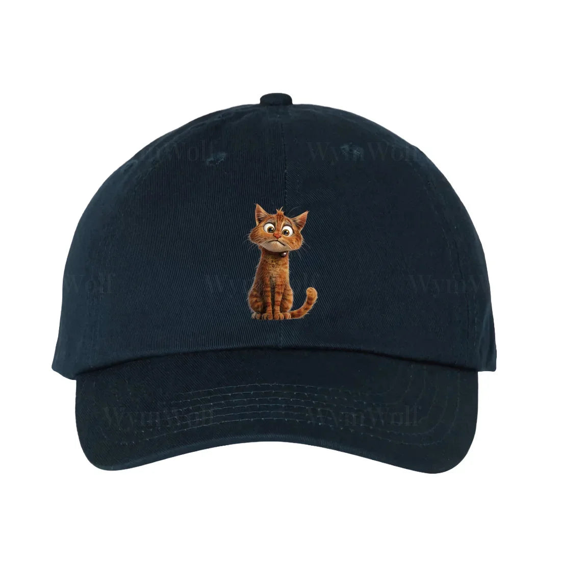Une casquette dadhat marine ornée du motif #0008 motif représentant un chat