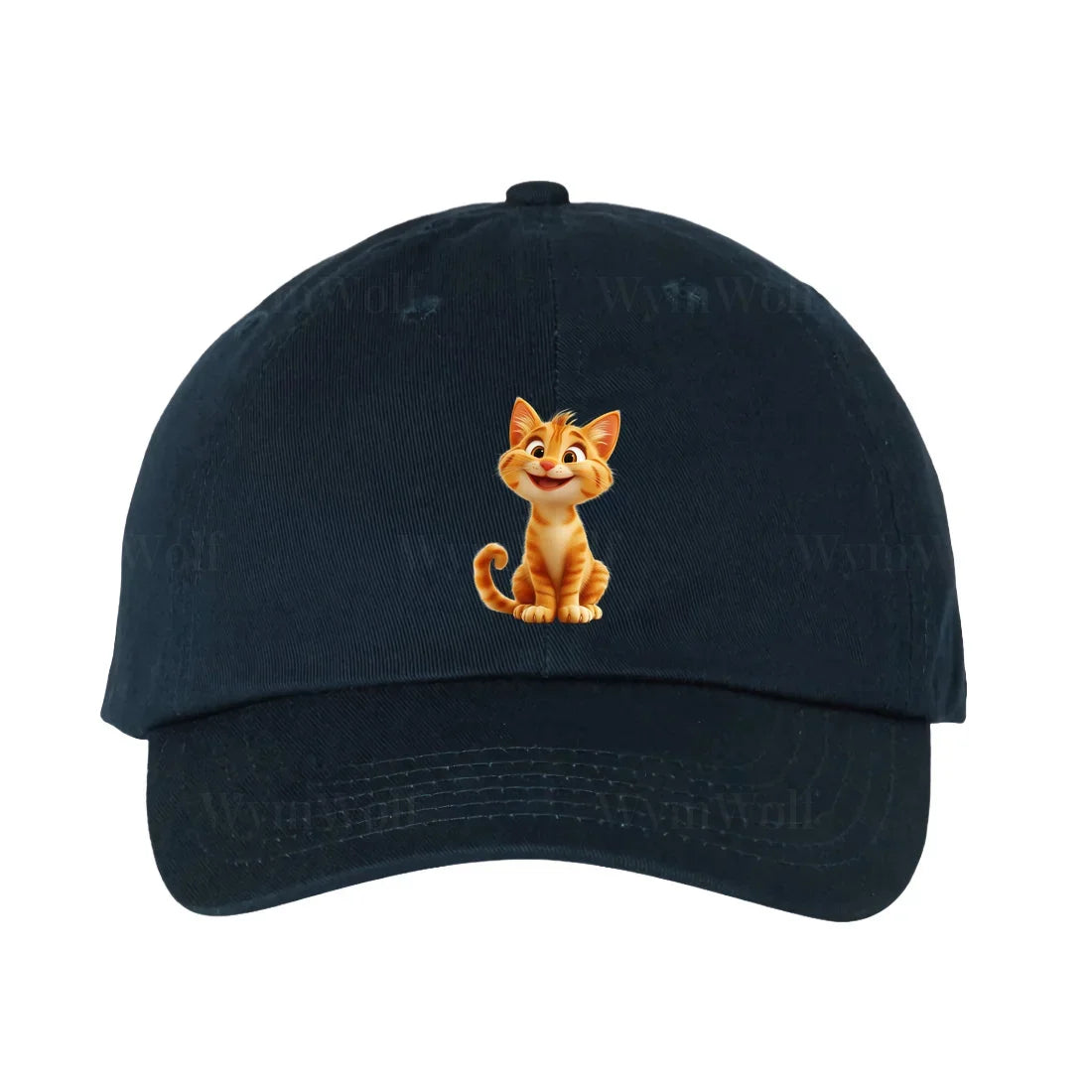 Une casquette dadhat marine ornée du motif #0018 motif représentant un chat