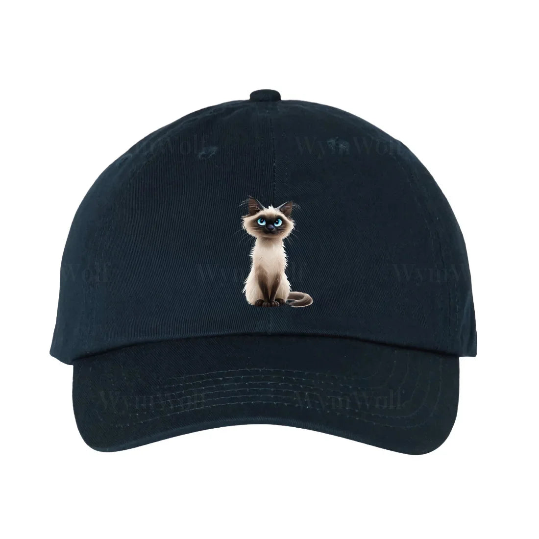 Une casquette dadhat marine ornée du motif #0027 motif représentant un chat