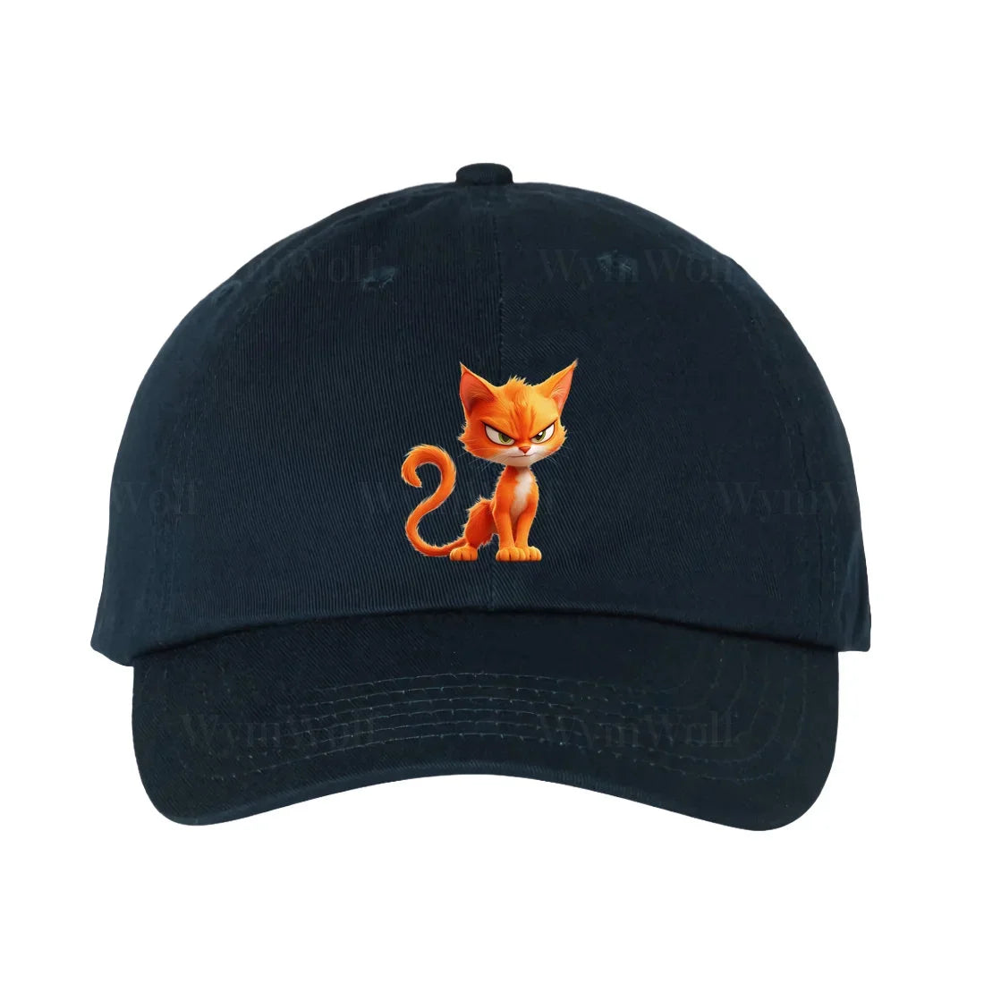Une casquette dadhat marine ornée du motif #0041 motif représentant un chat