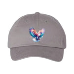 Gray DadHat cap featuring no.0022 printed design depicting a cat