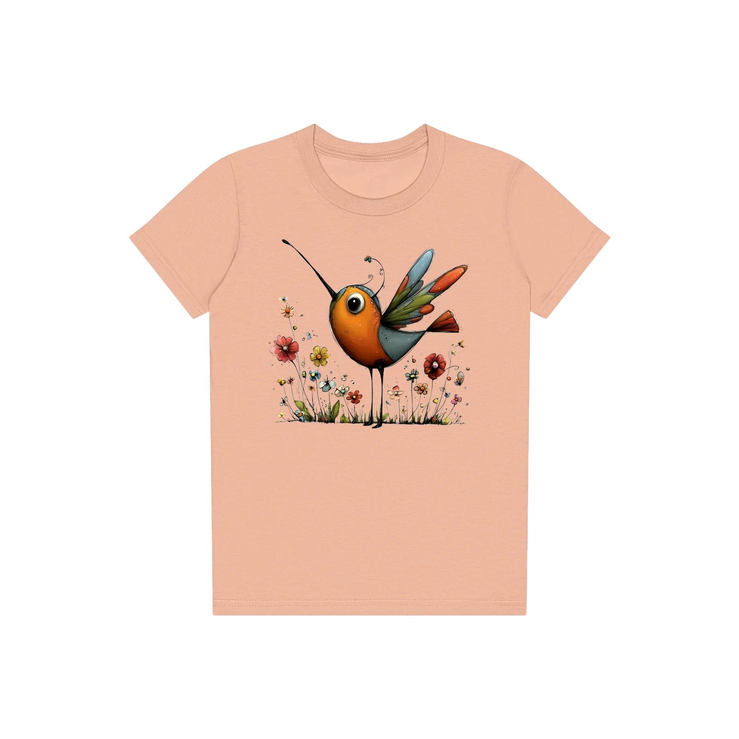 T-shirt Quirky Bird graphic 0044 - Peach