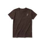 A chocolate short-sleeve crewneck t-shirt for youth featuring a graphic of a arthropods animal on the left chest.