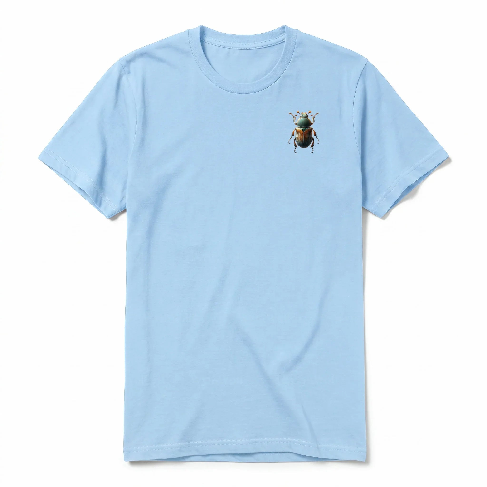 Un T-shirt poudre à manches courtes et col rond, orné d'un motif représentant un arthropod sur la poitrine gauche.