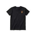 A black short-sleeve crewneck t-shirt for youth featuring a graphic of a arthropods animal on the left chest.