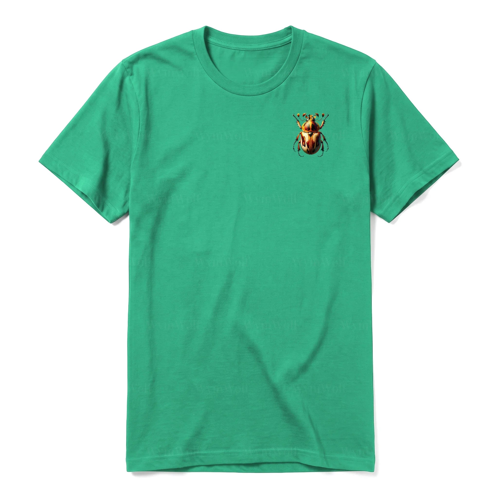 A kelly short-sleeve crewneck t-shirt for adult featuring a graphic of a arthropods animal on the left chest.