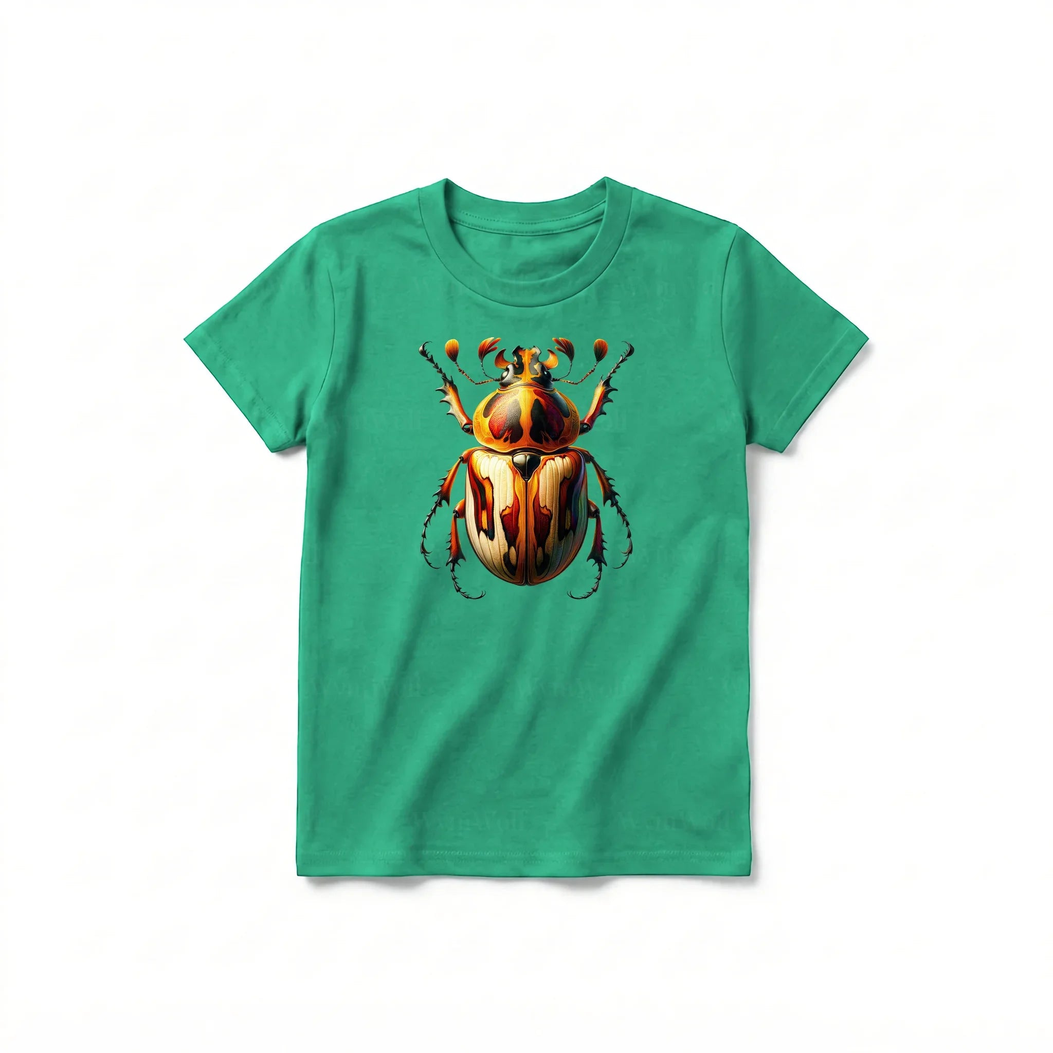 A kelly short-sleeve crewneck t-shirt for youth featuring a graphic of a arthropods animal on the front.