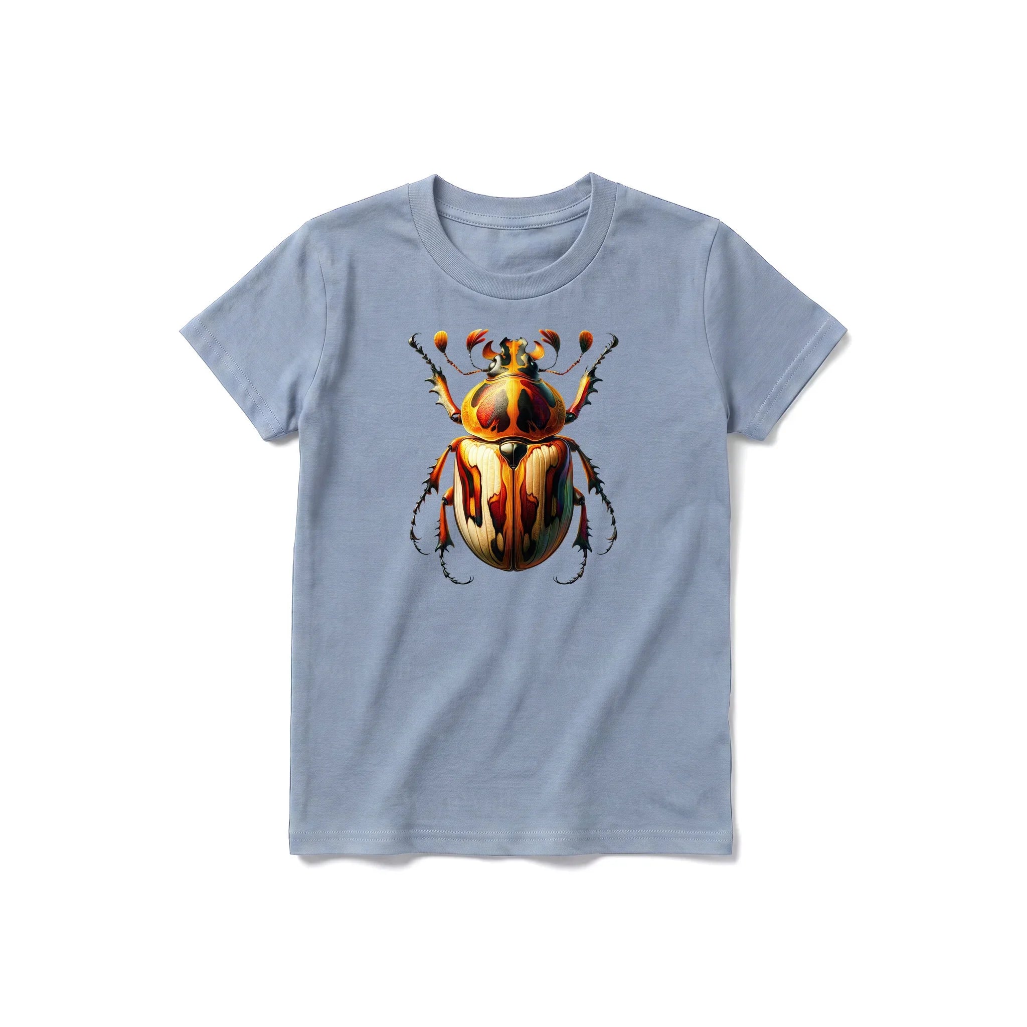 Un T-shirt steel-blue à manches courtes et col rond pour jeune, orné d'un motif représentant un arthropode sur le devant.