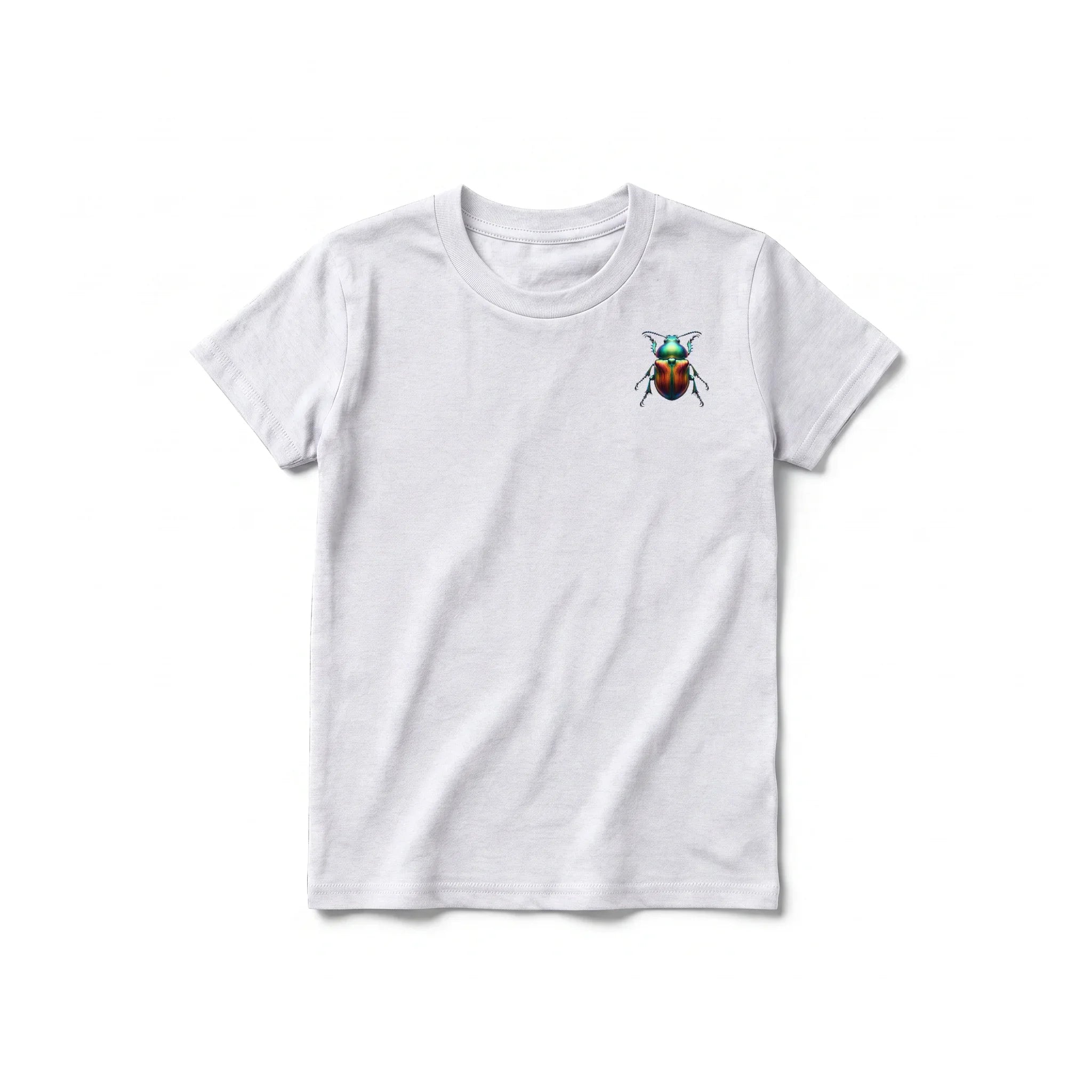 A ash grey short-sleeve crewneck t-shirt for youth featuring a graphic of a arthropods animal on the left chest.