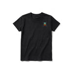 A black short-sleeve crewneck t-shirt for youth featuring a graphic of a arthropods animal on the left chest.