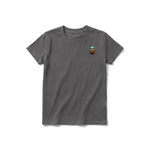 A charcoal short-sleeve crewneck t-shirt for youth featuring a graphic of a arthropods animal on the left chest.