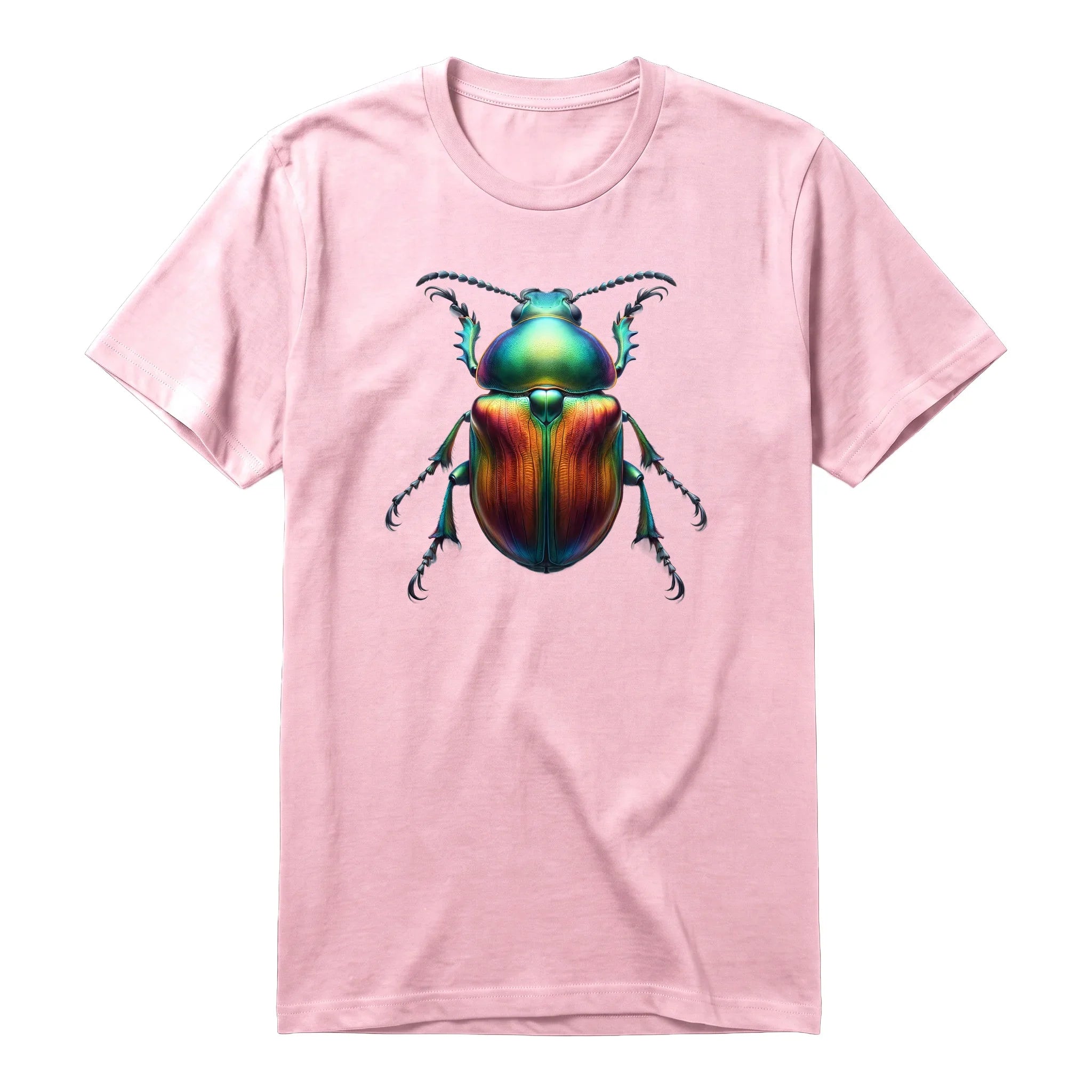 A pink short-sleeve crewneck t-shirt for adult featuring a graphic of a arthropods animal on the front.