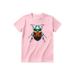 A pink short-sleeve crewneck t-shirt for youth featuring a graphic of a arthropods animal on the front.