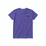 A purple short-sleeve crewneck t-shirt for youth featuring a graphic of a arthropods animal on the left chest.