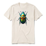 Un T-shirt blanc vintage à manches courtes et col rond, orné d'un motif représentant un arthropod sur le devant.