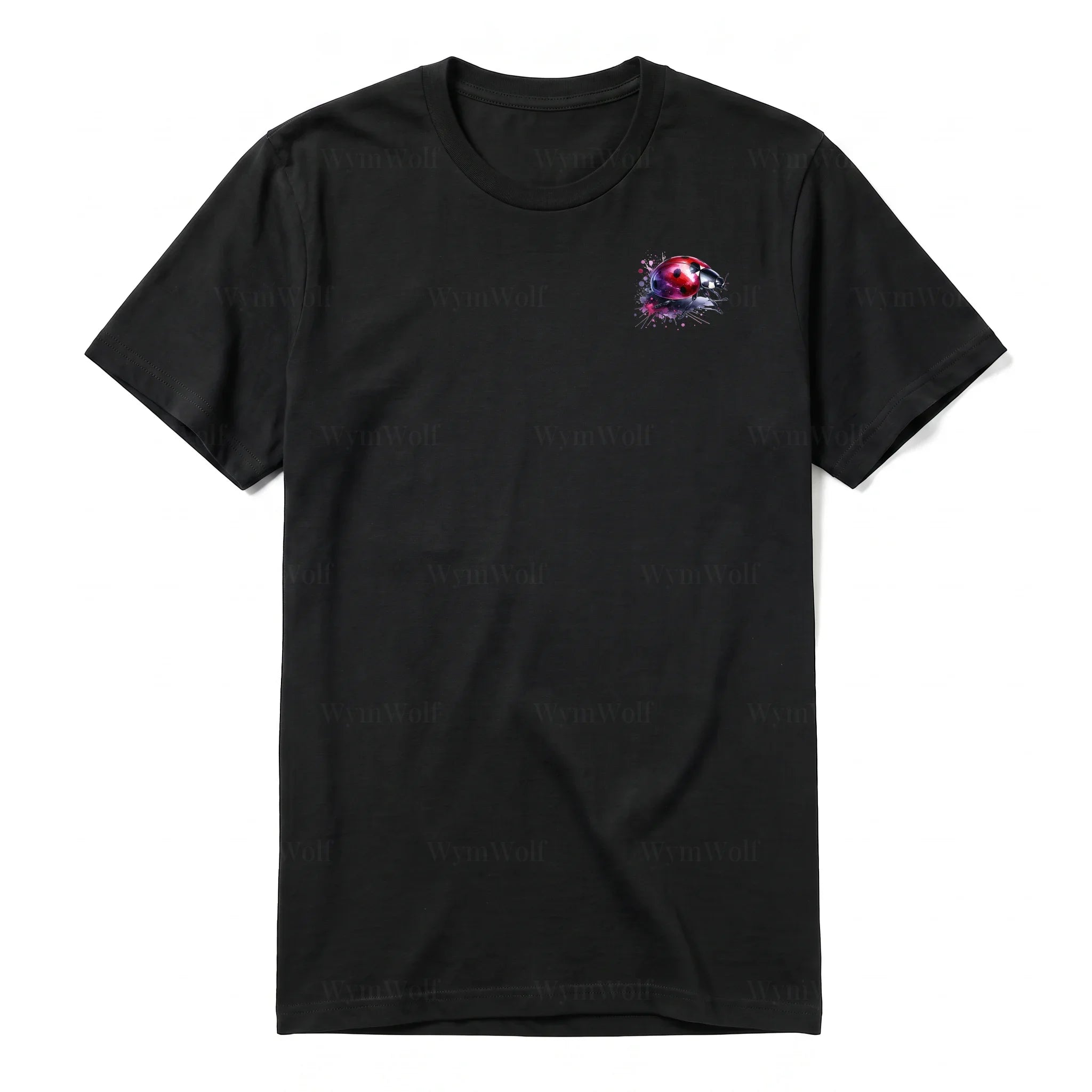 A black short-sleeve crewneck t-shirt for adult featuring a graphic of a arthropods animal on the left chest.