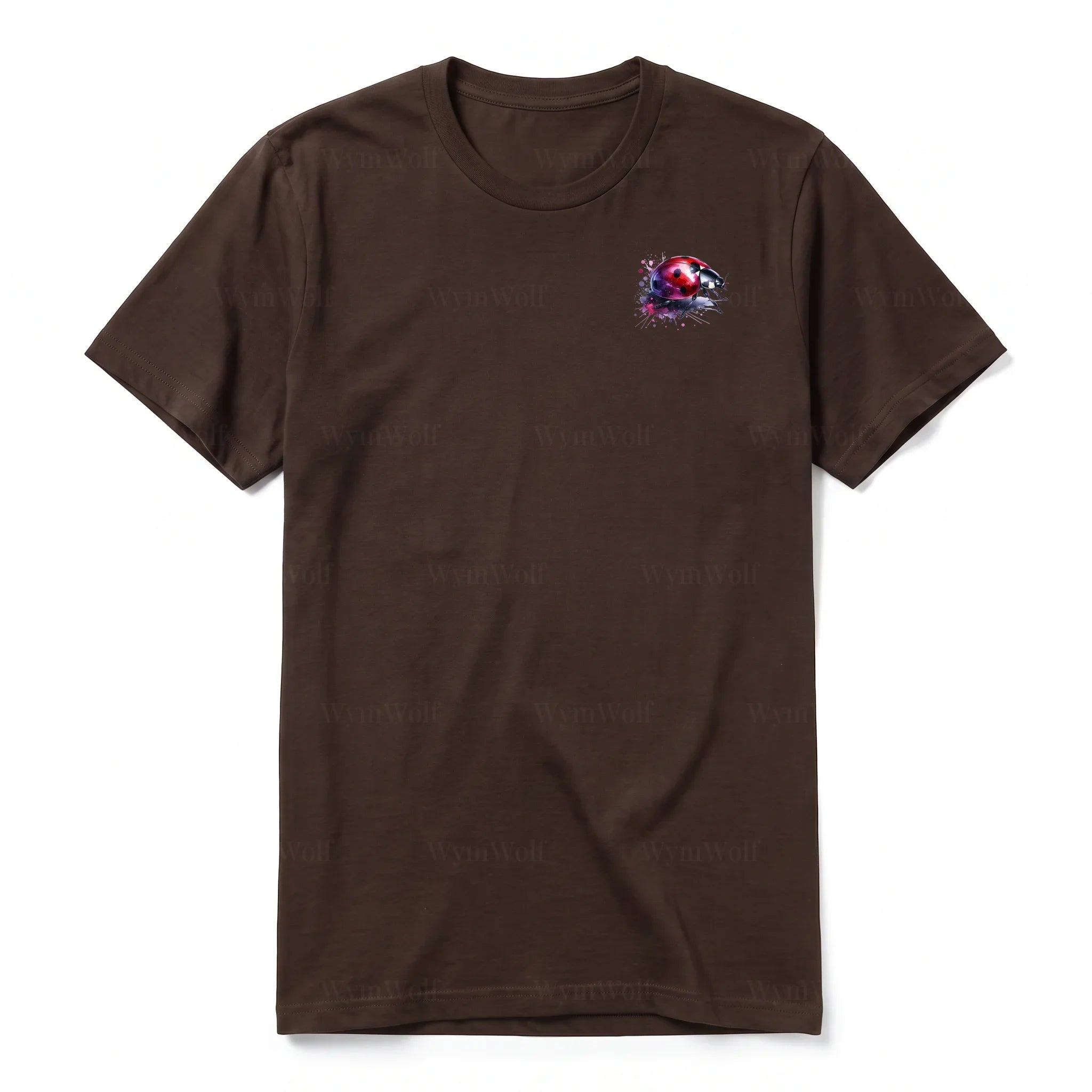 A chocolate short-sleeve crewneck t-shirt for adult featuring a graphic of a arthropods animal on the left chest.