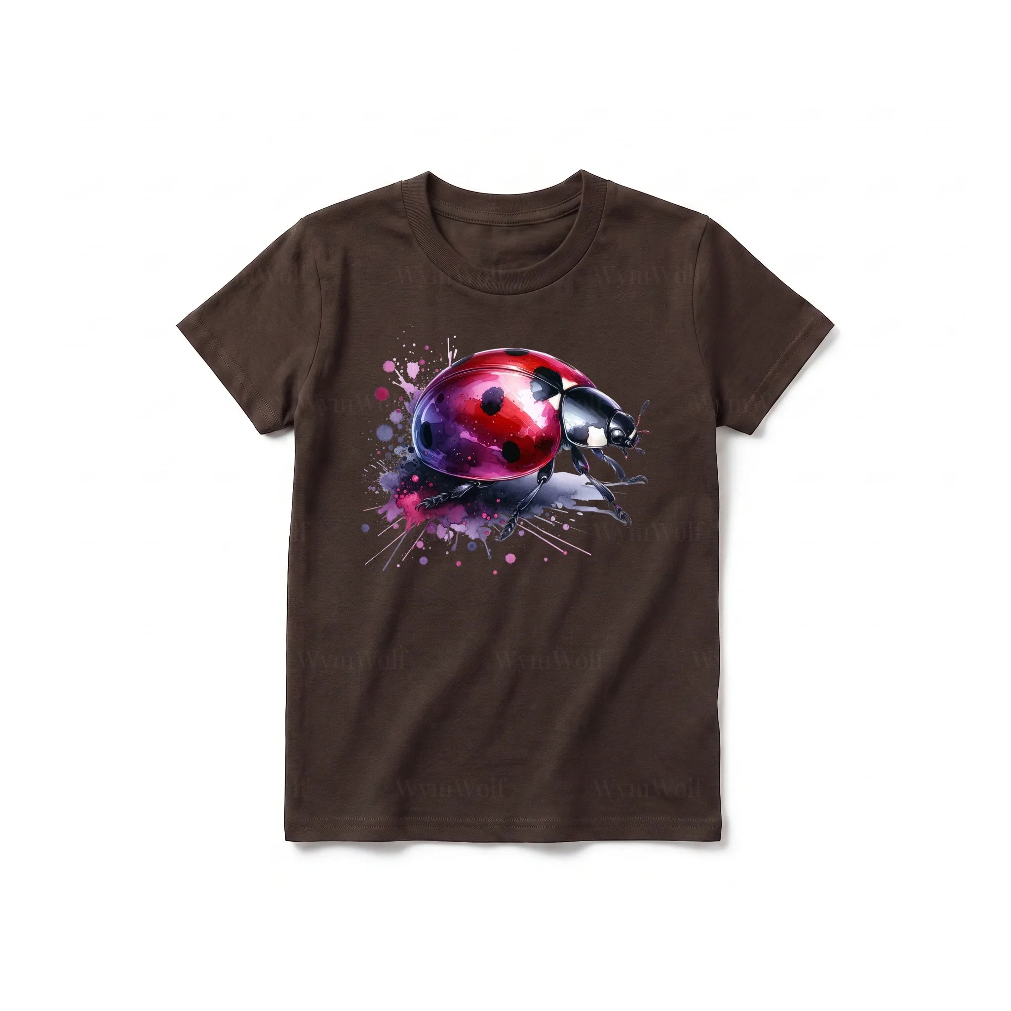A chocolate short-sleeve crewneck t-shirt for youth featuring a graphic of a arthropods animal on the front.