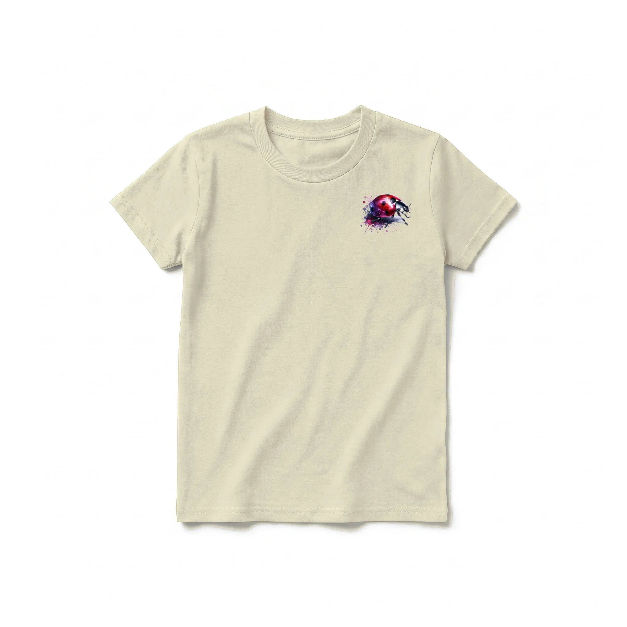 A latte short-sleeve crewneck t-shirt for youth featuring a graphic of a arthropods animal on the left chest.