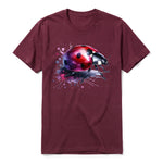 A maroon short-sleeve crewneck t-shirt for adult featuring a graphic of a arthropods animal on the front.
