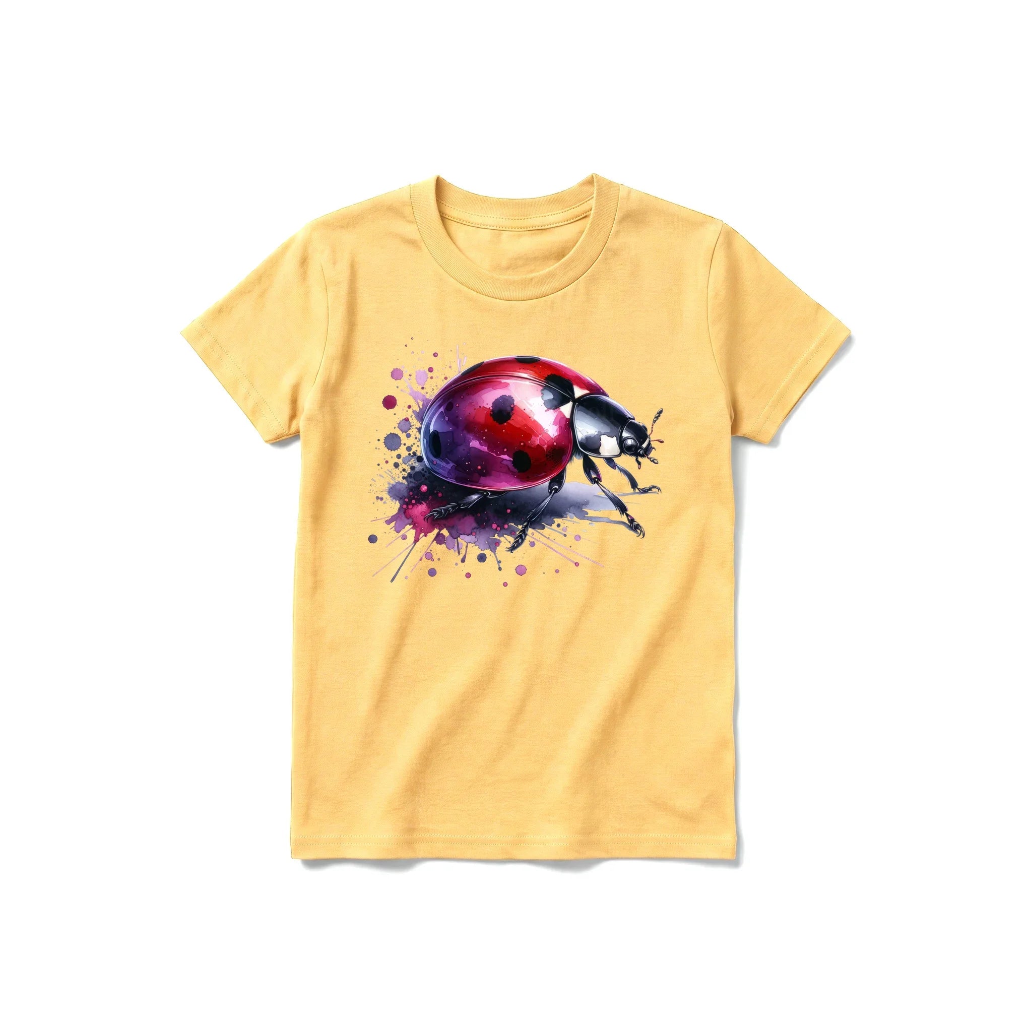 A mustard short-sleeve crewneck t-shirt for youth featuring a graphic of a arthropods animal on the front.