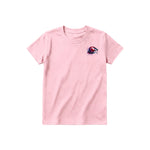 A pink short-sleeve crewneck t-shirt for youth featuring a graphic of a arthropods animal on the left chest.