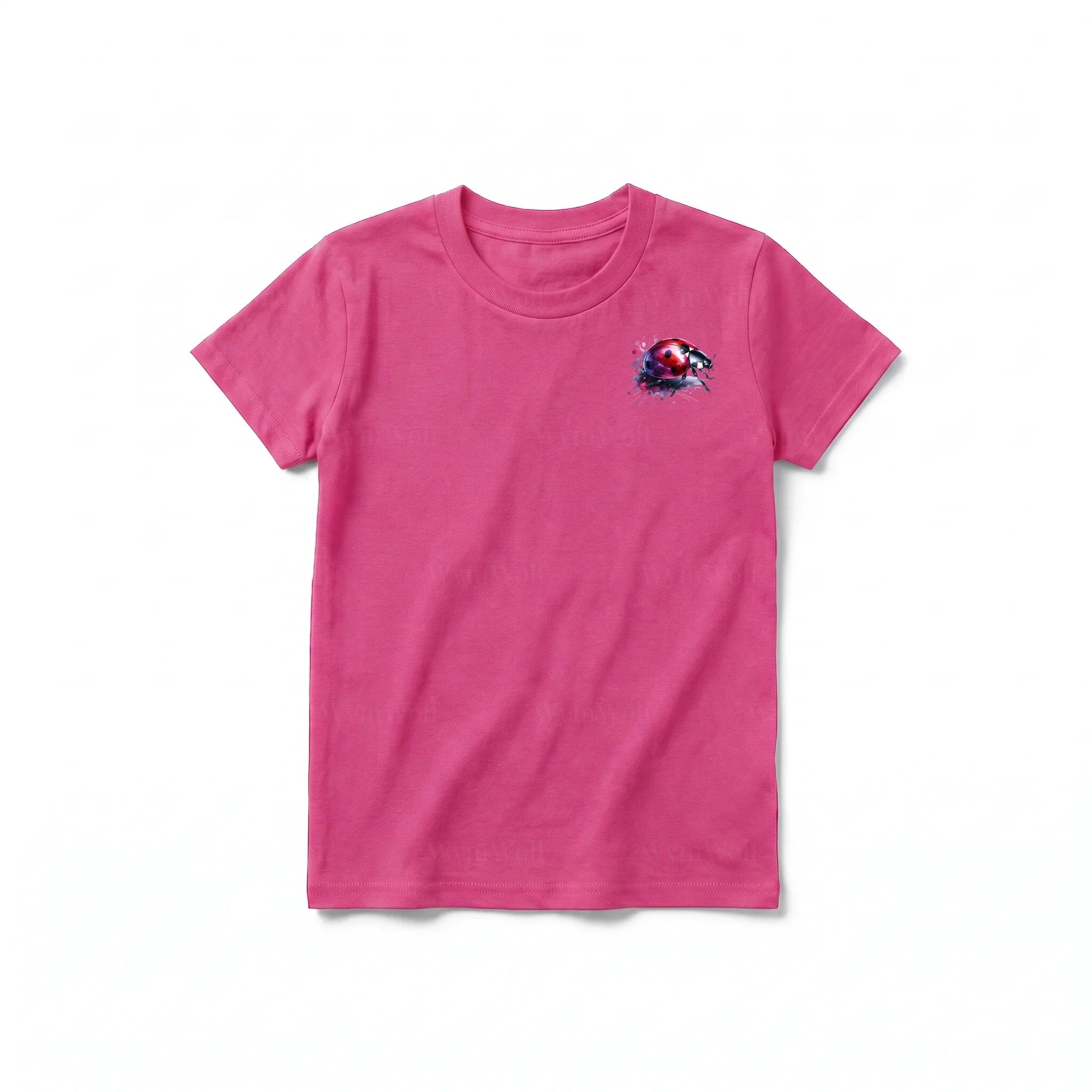 A raspberry short-sleeve crewneck t-shirt for youth featuring a graphic of a arthropods animal on the left chest.