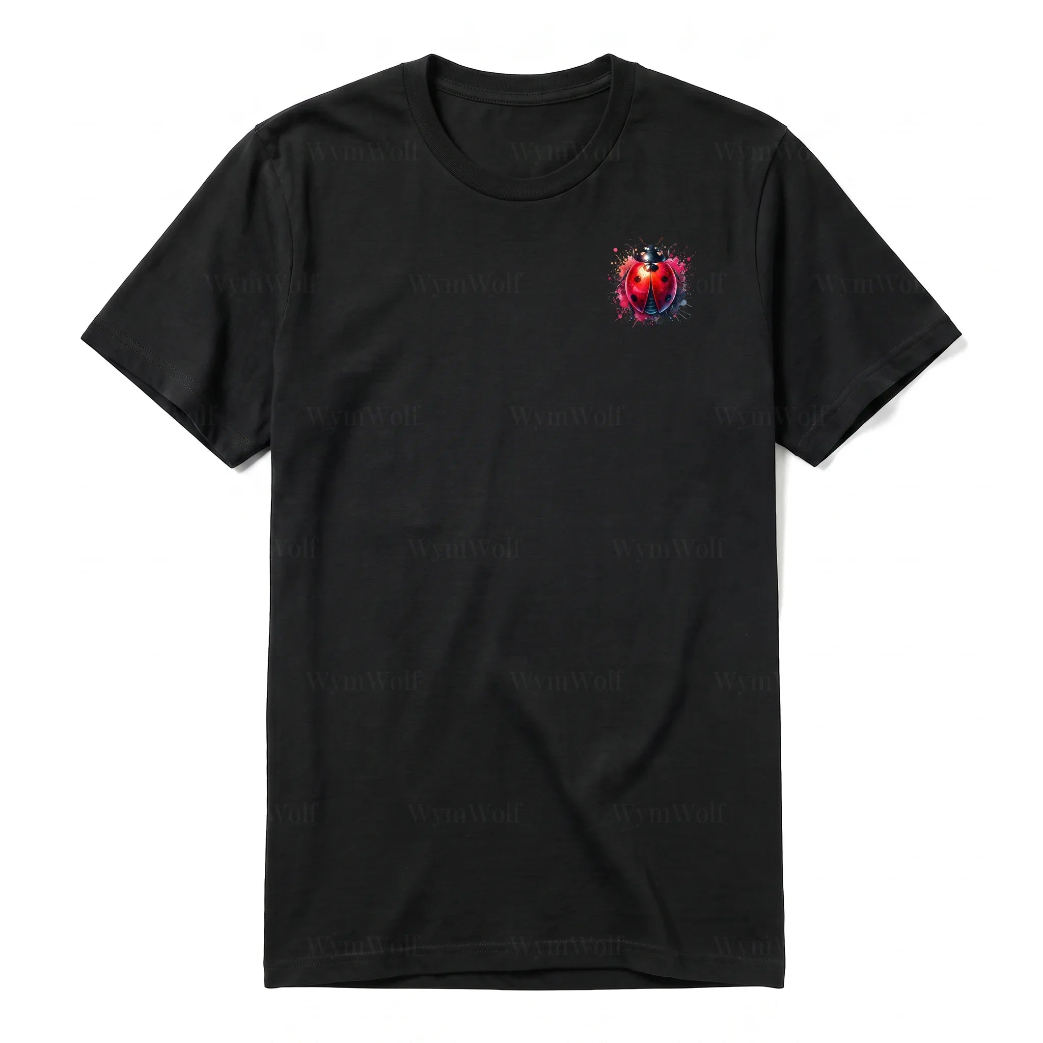 A black short-sleeve crewneck t-shirt for adult featuring a graphic of a arthropods animal on the left chest.