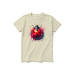 A latte short-sleeve crewneck t-shirt for youth featuring a graphic of a arthropods animal on the front.