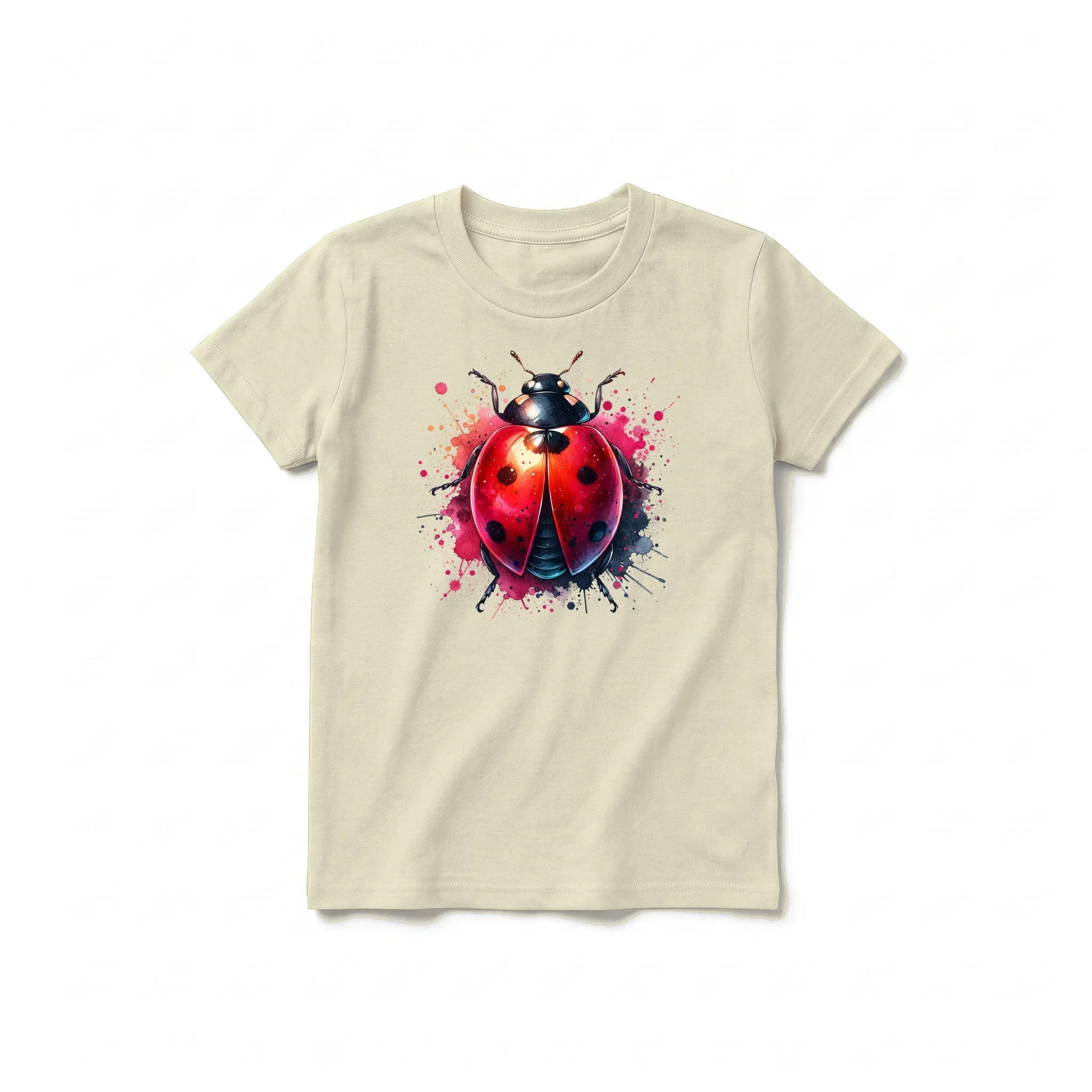 A latte short-sleeve crewneck t-shirt for youth featuring a graphic of a arthropods animal on the front.