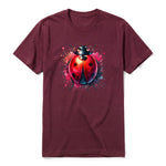 A maroon short-sleeve crewneck t-shirt for adult featuring a graphic of a arthropods animal on the front.