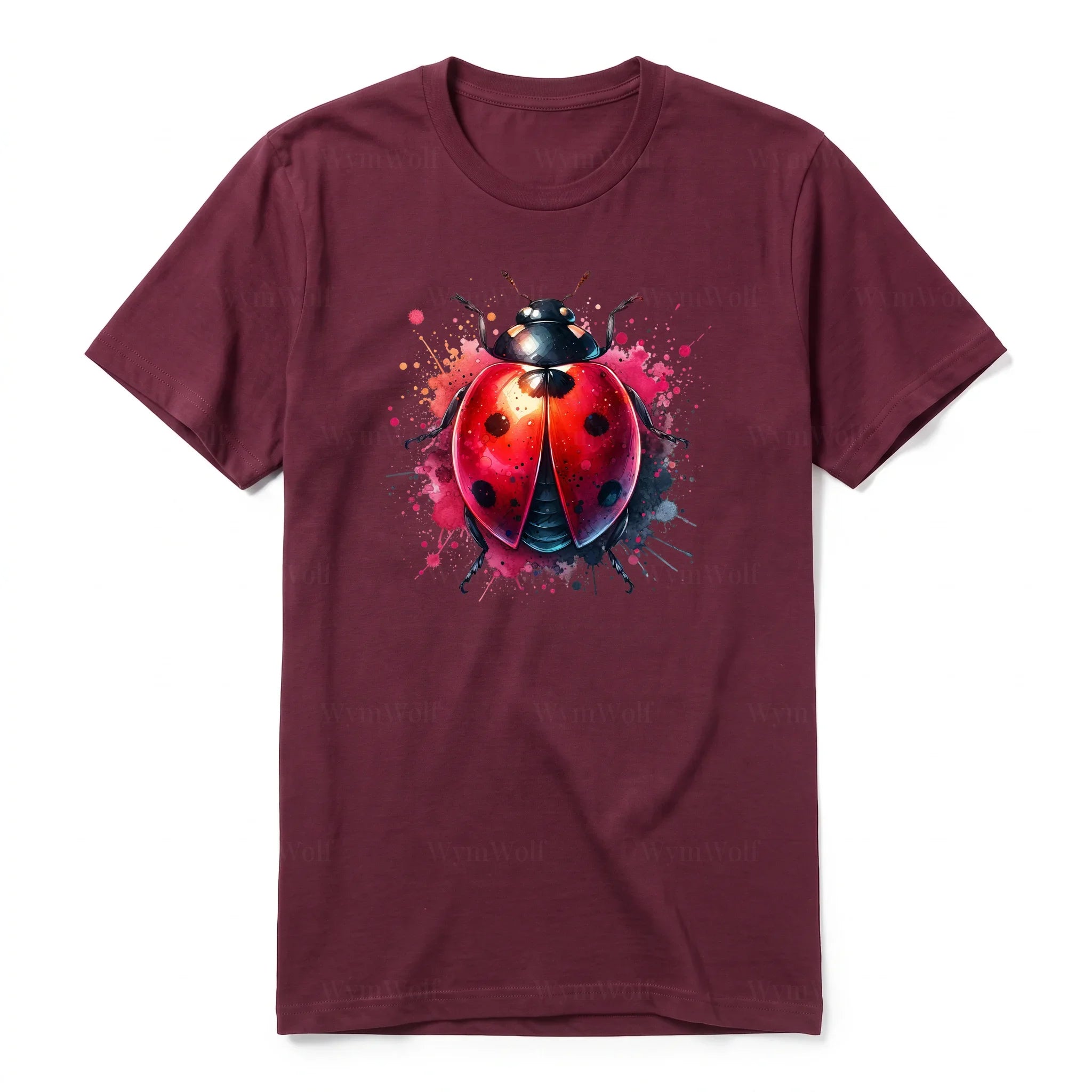 A maroon short-sleeve crewneck t-shirt for adult featuring a graphic of a arthropods animal on the front.