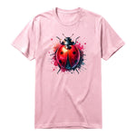 A pink short-sleeve crewneck t-shirt for adult featuring a graphic of a arthropods animal on the front.