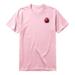A pink short-sleeve crewneck t-shirt for adult featuring a graphic of a arthropods animal on the left chest.