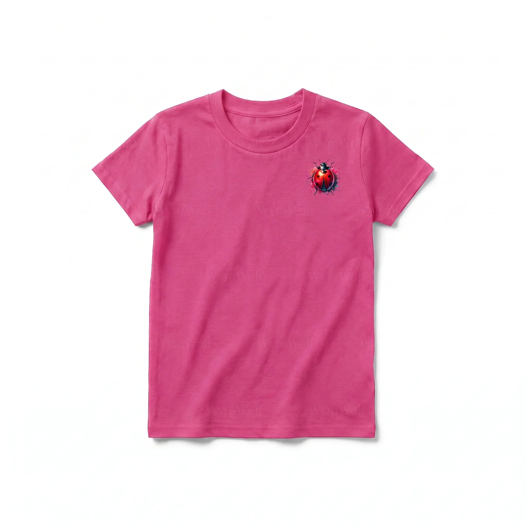 A raspberry short-sleeve crewneck t-shirt for youth featuring a graphic of a arthropods animal on the left chest.
