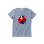 A steel-blue short-sleeve crewneck t-shirt for youth featuring a graphic of a arthropods animal on the front.