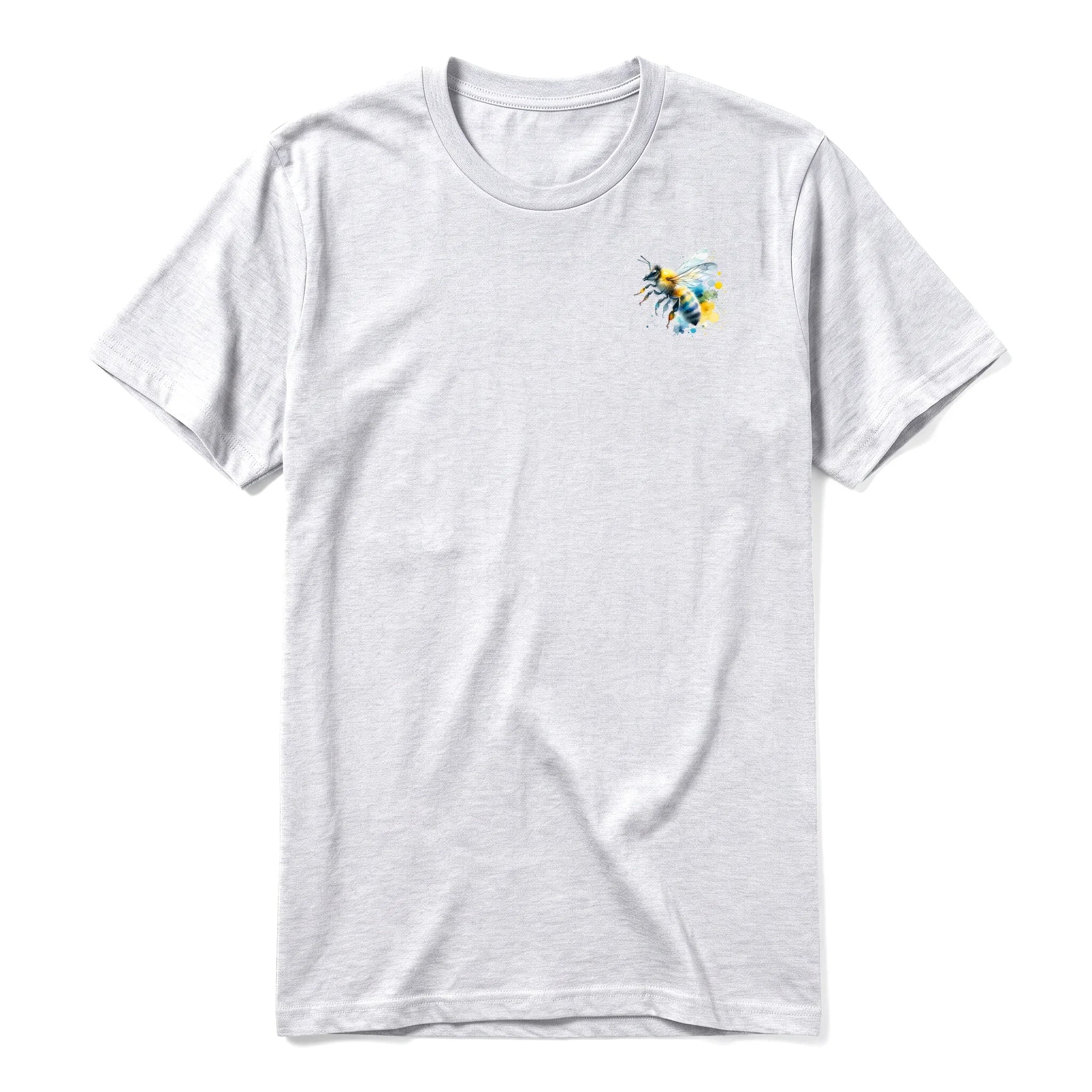 Un T-shirt gris cendré à manches courtes et col rond, orné d'un motif représentant un arthropod sur la poitrine gauche.
