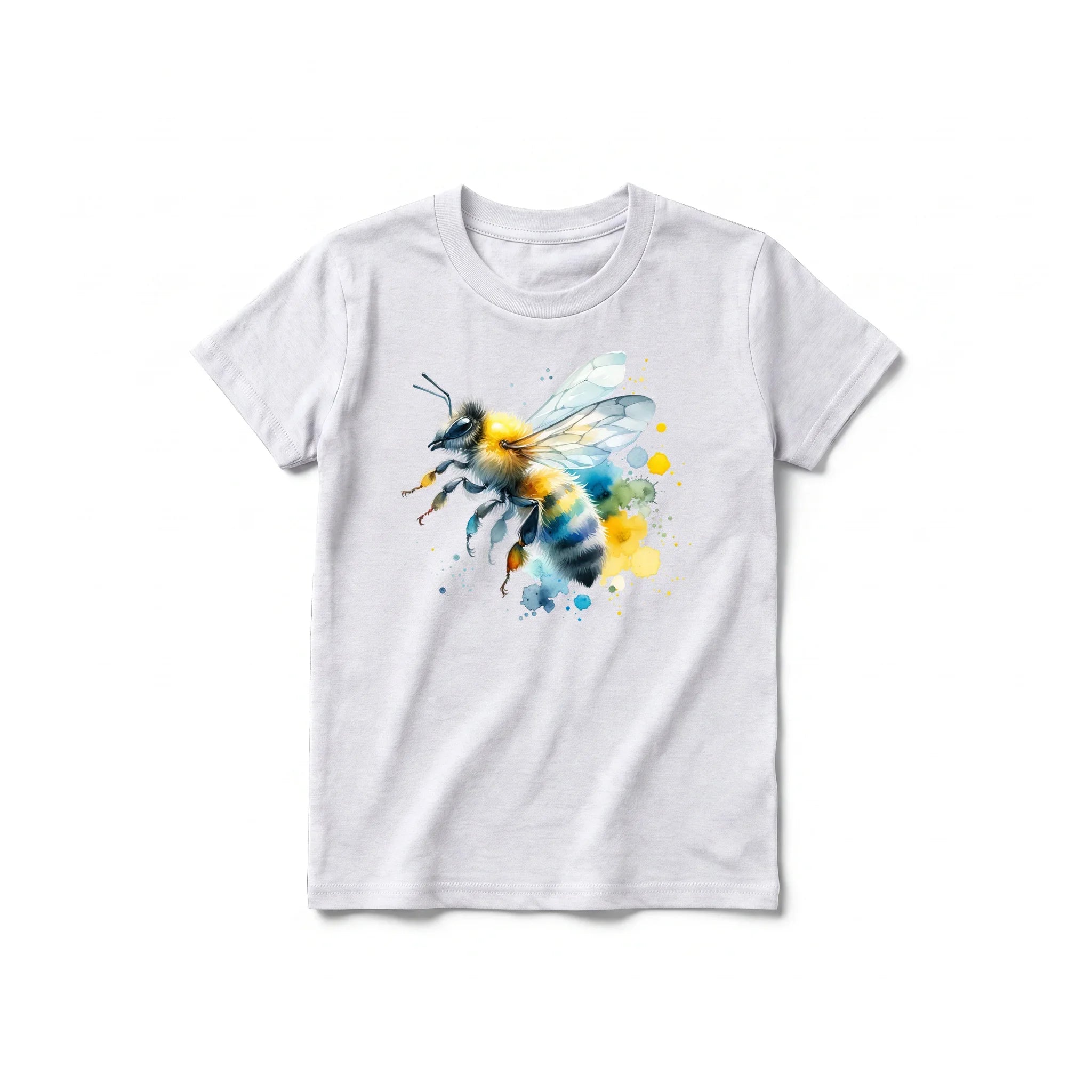 Un T-shirt gris cendré à manches courtes et col rond pour jeune, orné d'un motif représentant un arthropode sur le devant.