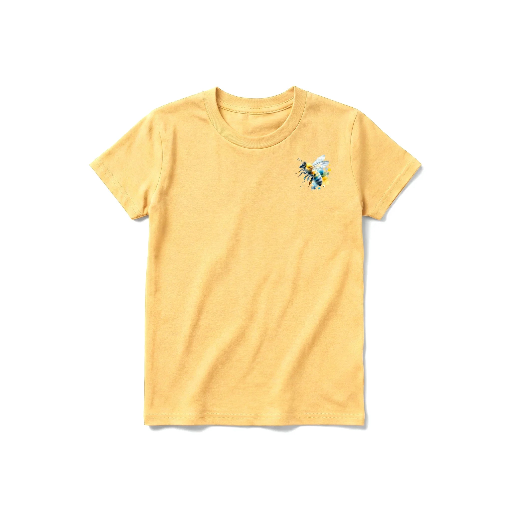 A mustard short-sleeve crewneck t-shirt for youth featuring a graphic of a arthropods animal on the left chest.