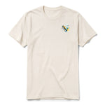 A vintage-white short-sleeve crewneck t-shirt for adult featuring a graphic of a arthropods animal on the left chest.