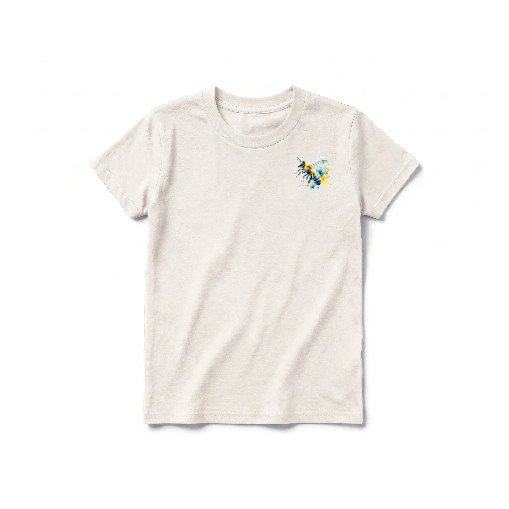 A vintage-white short-sleeve crewneck t-shirt for youth featuring a graphic of a arthropods animal on the left chest.
