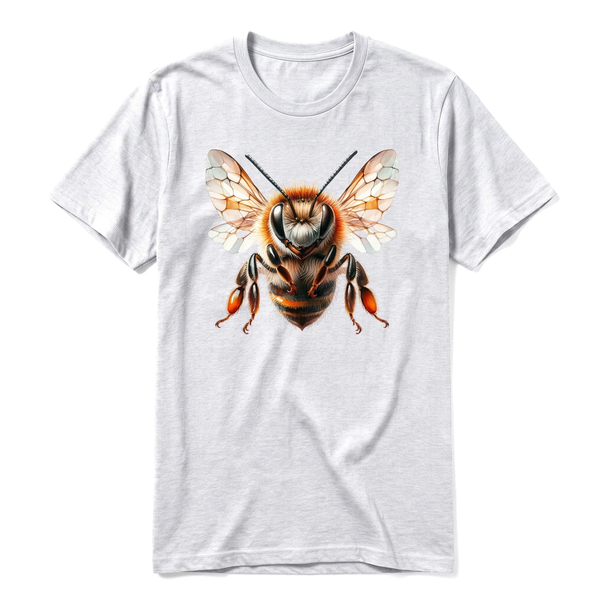 Un T-shirt gris cendré à manches courtes et col rond, orné d'un motif représentant un arthropod sur le devant.