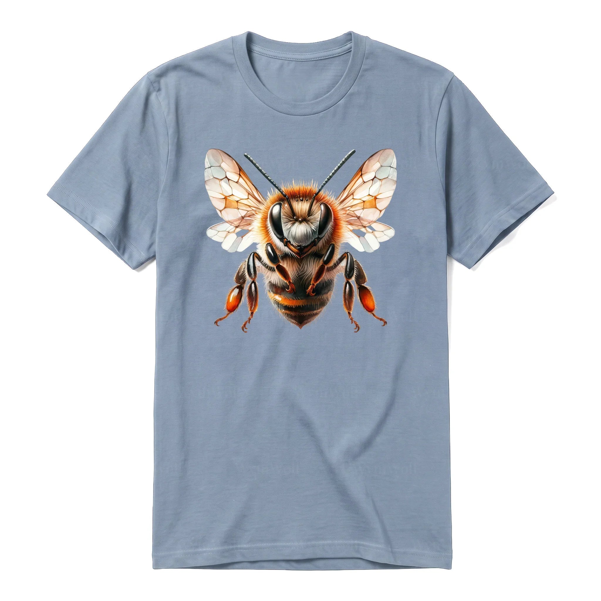 Un T-shirt steel-blue à manches courtes et col rond, orné d'un motif représentant un arthropod sur le devant.