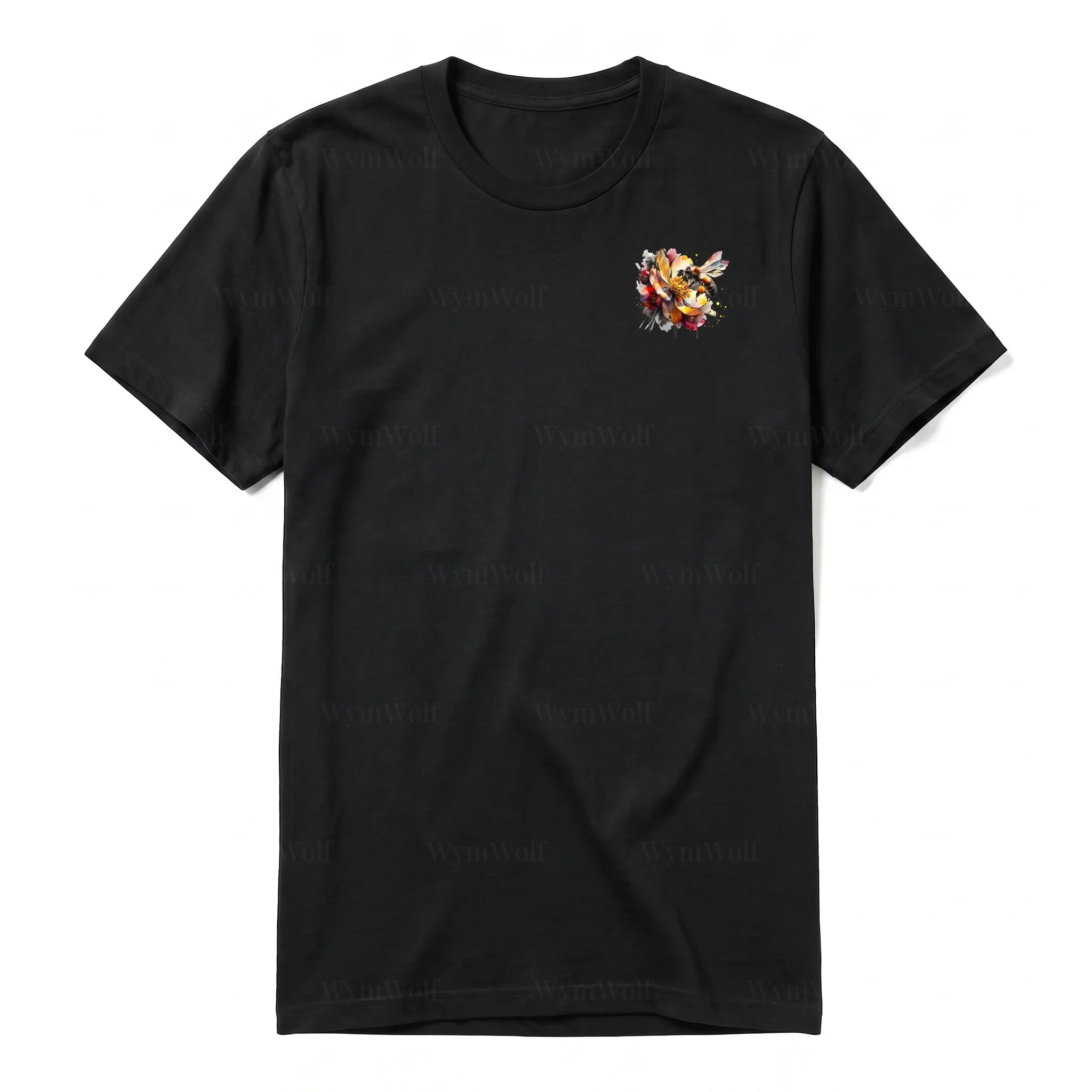 A black short-sleeve crewneck t-shirt for adult featuring a graphic of a arthropods animal on the left chest.