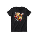 A black short-sleeve crewneck t-shirt for youth featuring a graphic of a arthropods animal on the front.