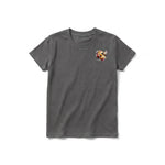 A charcoal short-sleeve crewneck t-shirt for youth featuring a graphic of a arthropods animal on the left chest.