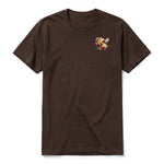 A chocolate short-sleeve crewneck t-shirt for adult featuring a graphic of a arthropods animal on the left chest.