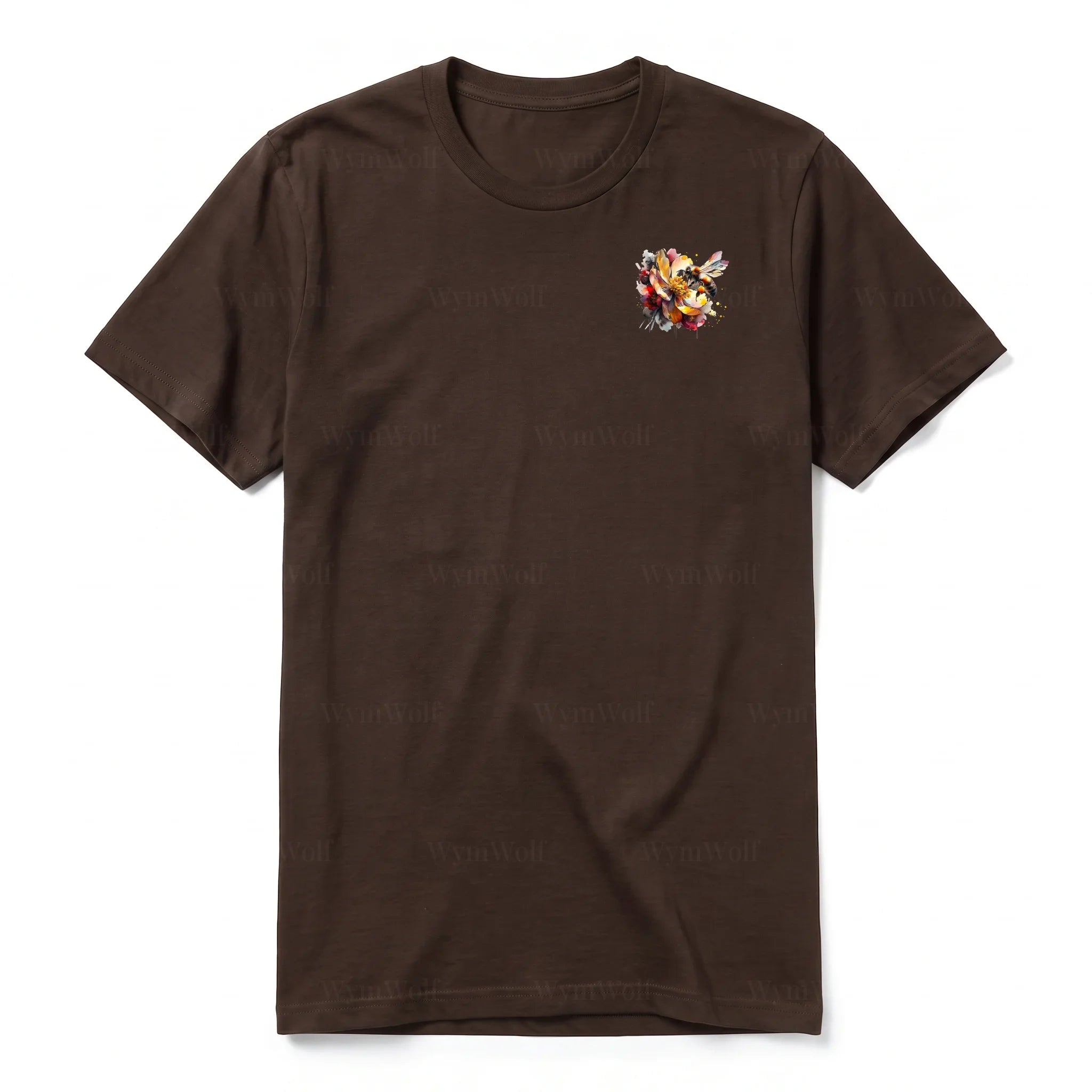 A chocolate short-sleeve crewneck t-shirt for adult featuring a graphic of a arthropods animal on the left chest.